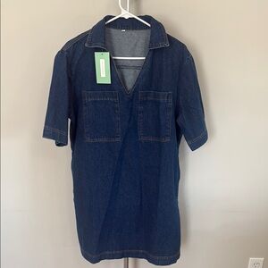 NWT dark denim Mini Dress with side and front pockets size Large